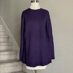 J JILL Sz M Deep Purple Lightweight Cotton Blend Crew Neck Sweater